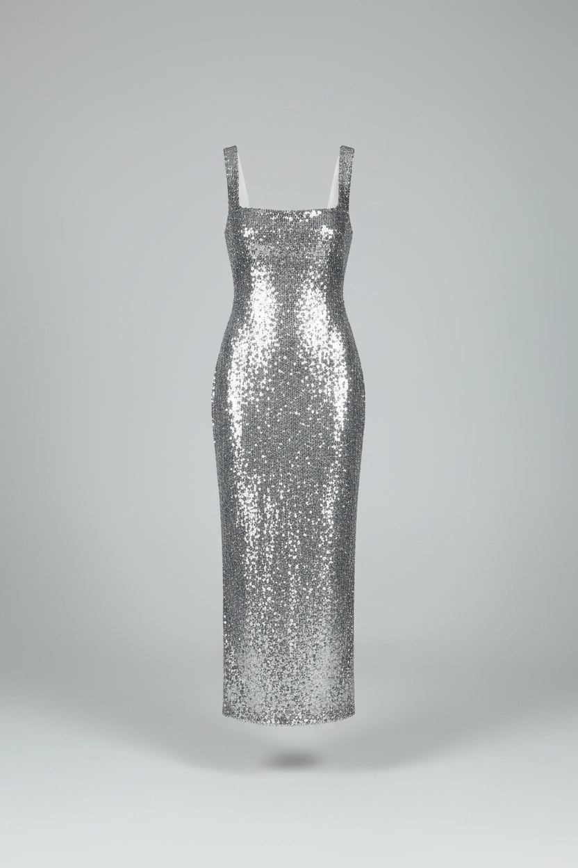 Vestido Plateado de Fiesta para Mujer