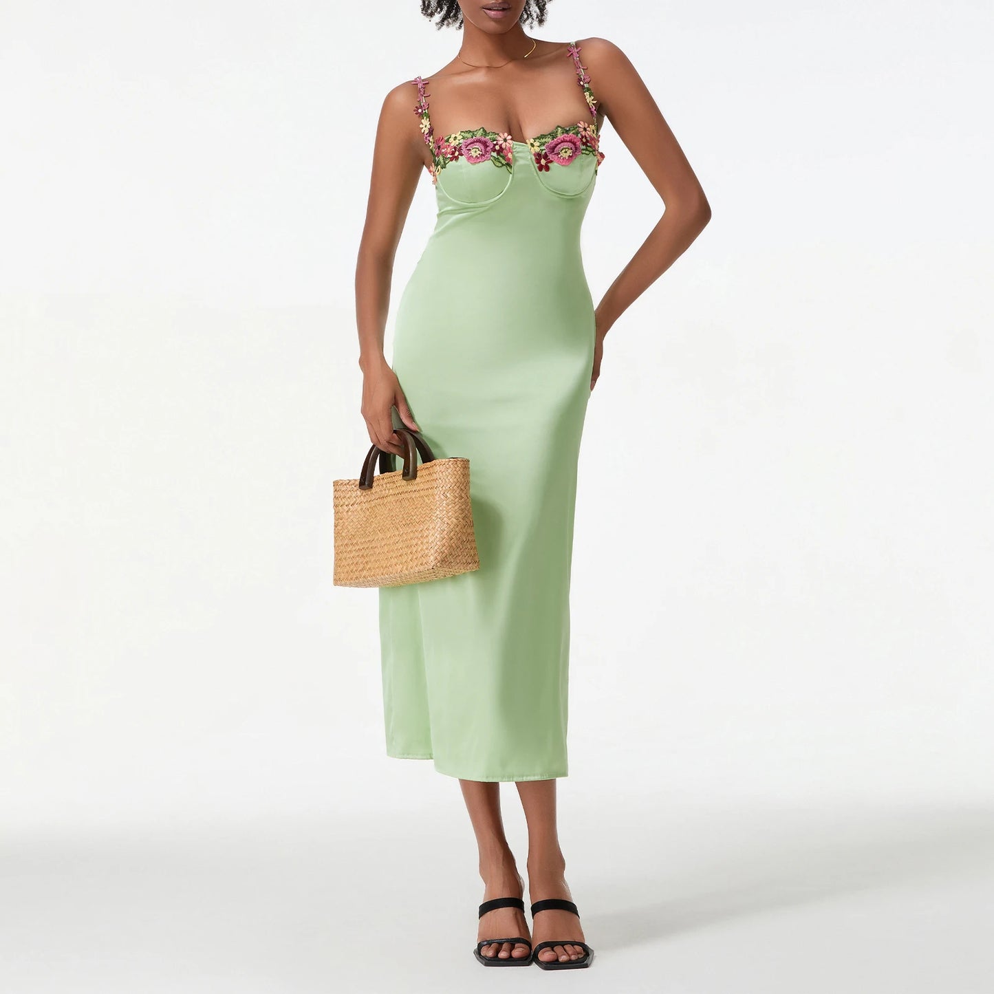 Vestido bordado satén de cóctel