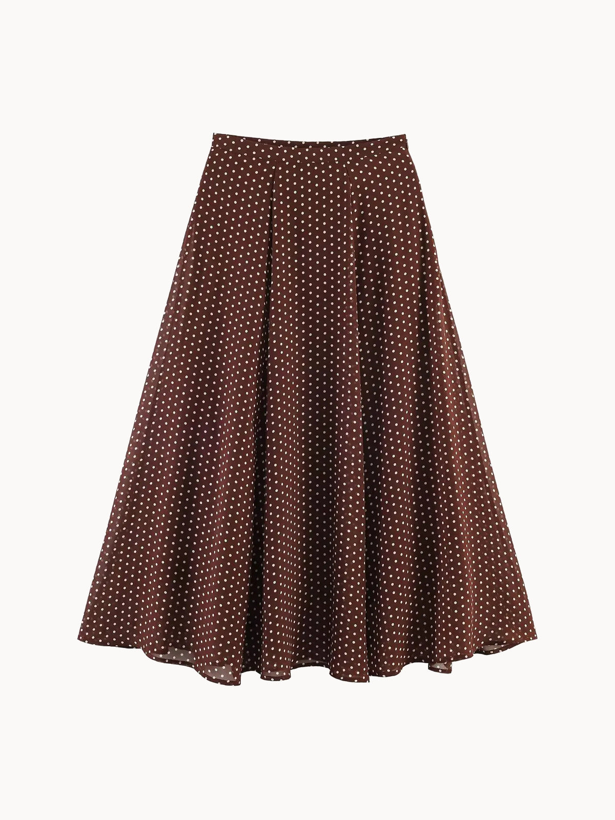 Falda midi marrón de lunares de línea A con vuelo