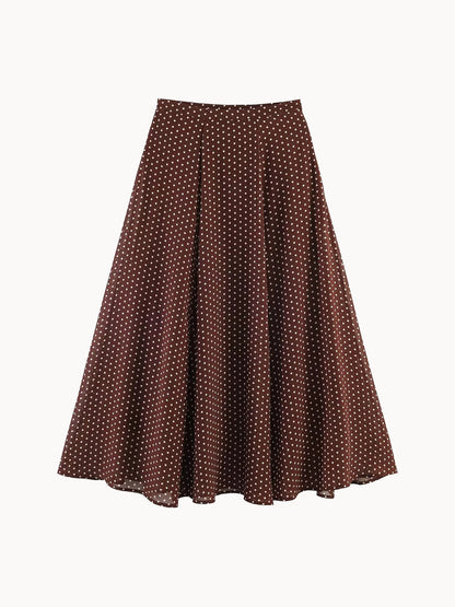 Falda midi marrón de lunares de línea A con vuelo