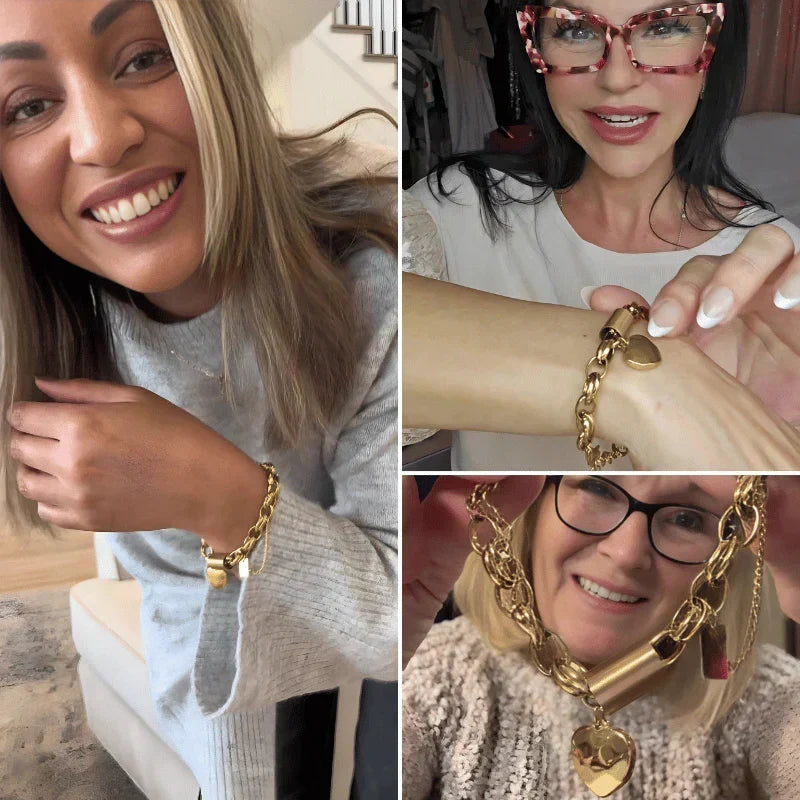 Pulsera ancha dorada con corazón