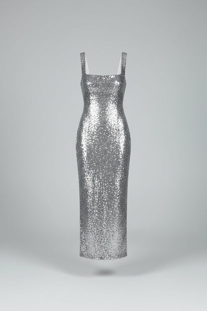 Vestido Plateado de Fiesta para Mujer