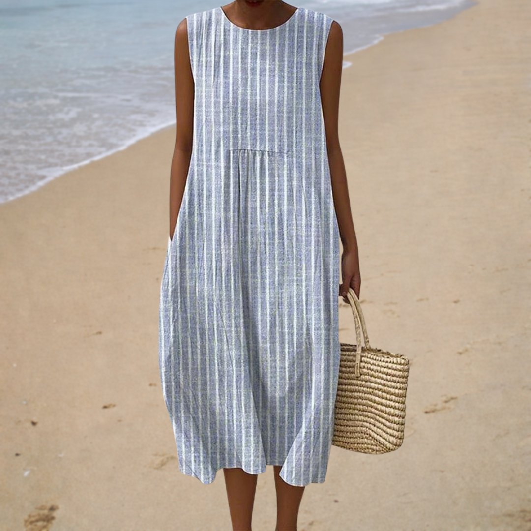 Viviane | Vestido midi sin mangas en azul
