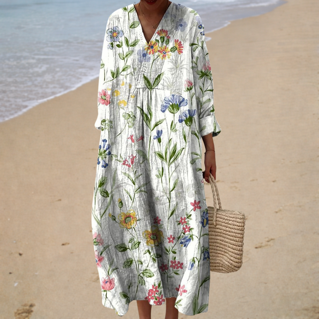 Vestido largo blanco con flores silvestres