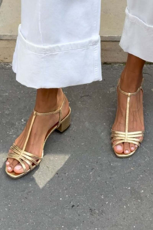 Allegra | Sandalias doradas de tacón bajo