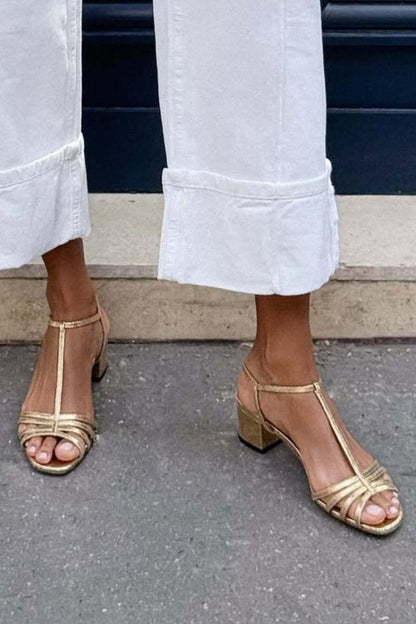 Allegra | Sandalias doradas de tacón bajo