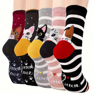 Calcetines de algodón con gato ilustrado