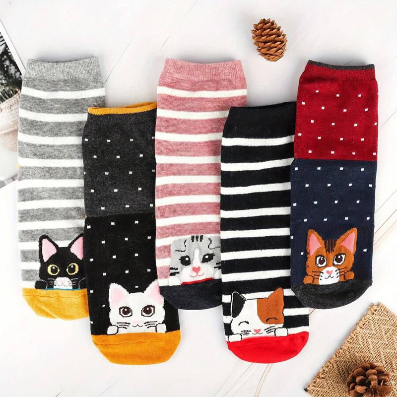 Calcetines de algodón con gato ilustrado