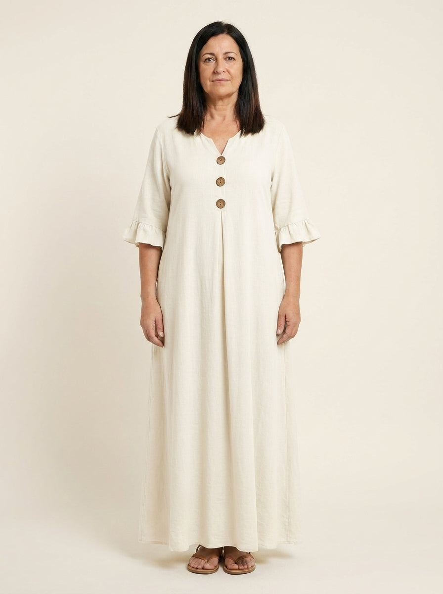 Irene | Vestido Maxi Manga 3/4 con Bolsillos