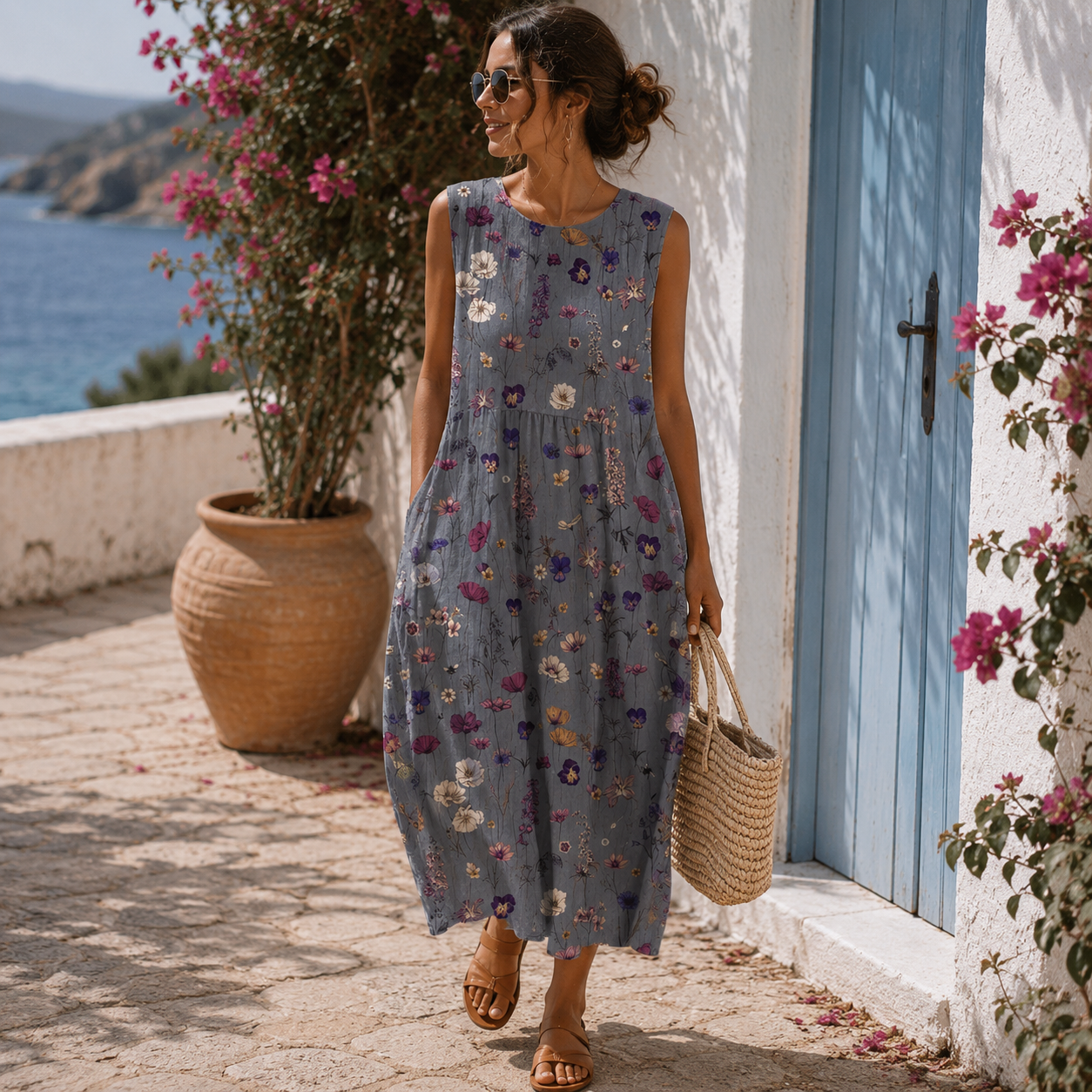 Delphine | Vestido midi de flores silvestres