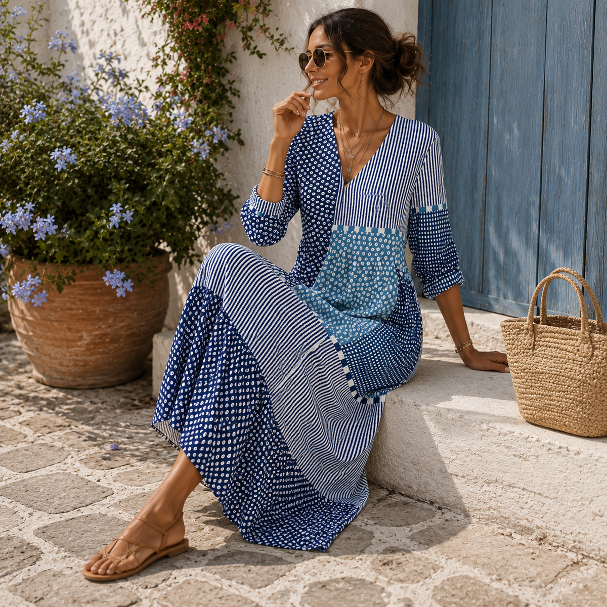 Clémence, vestido largo de mosaico azul — segunda vista