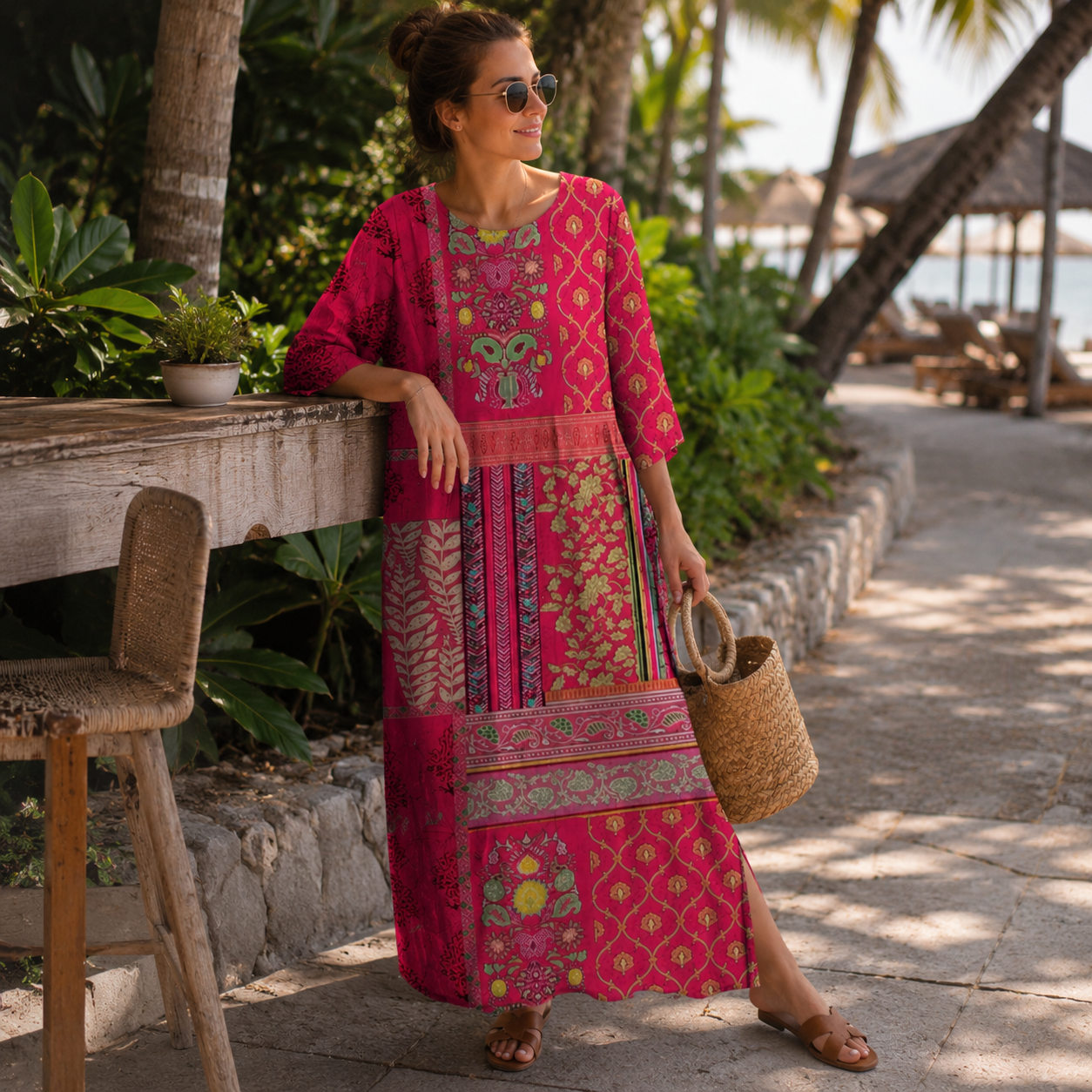 Vestido largo estampado frambuesa de cuerpo entero