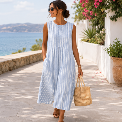 Viviane | Vestido midi sin mangas en azul