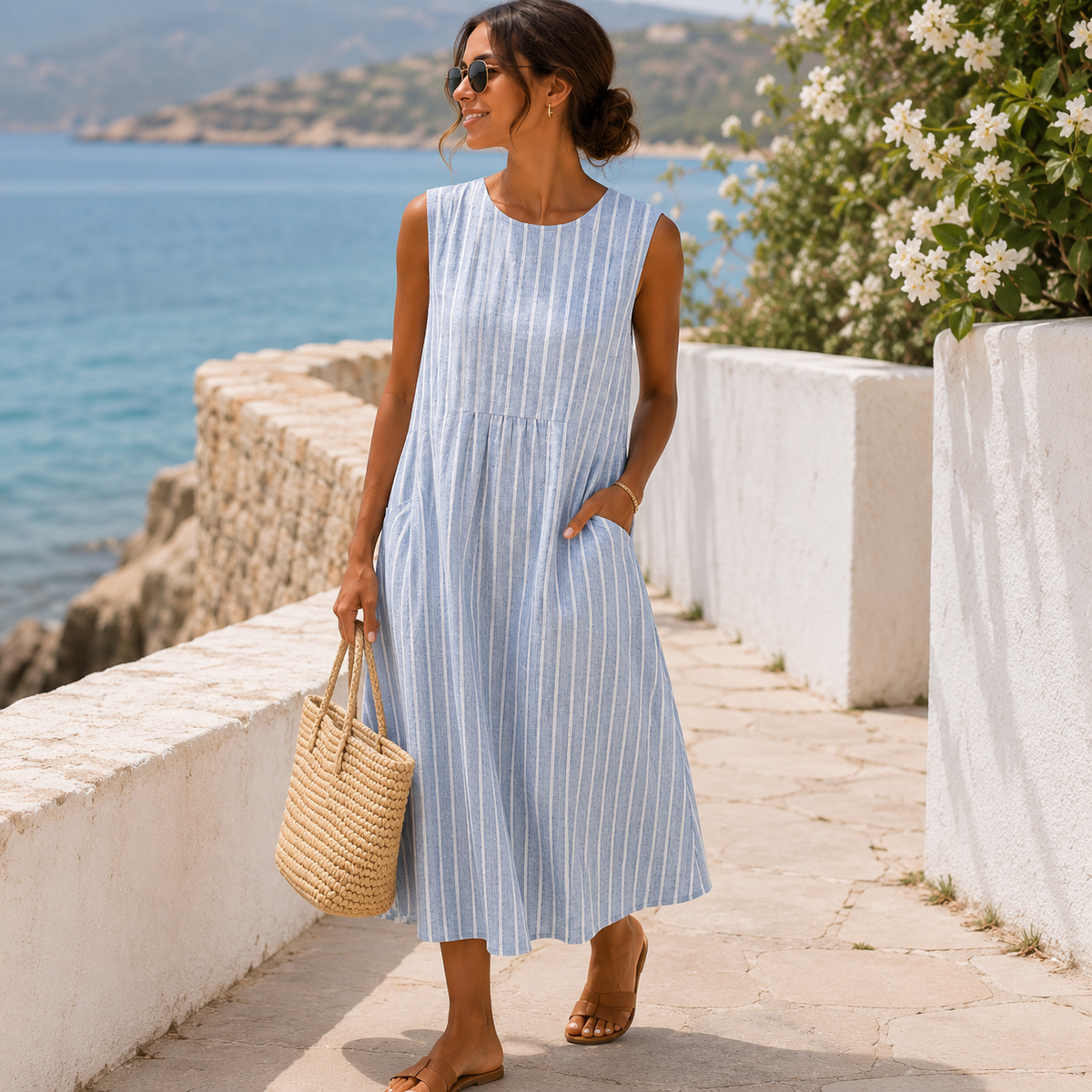 Viviane | Vestido midi sin mangas en azul