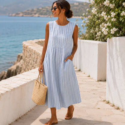 Viviane | Vestido midi sin mangas en azul