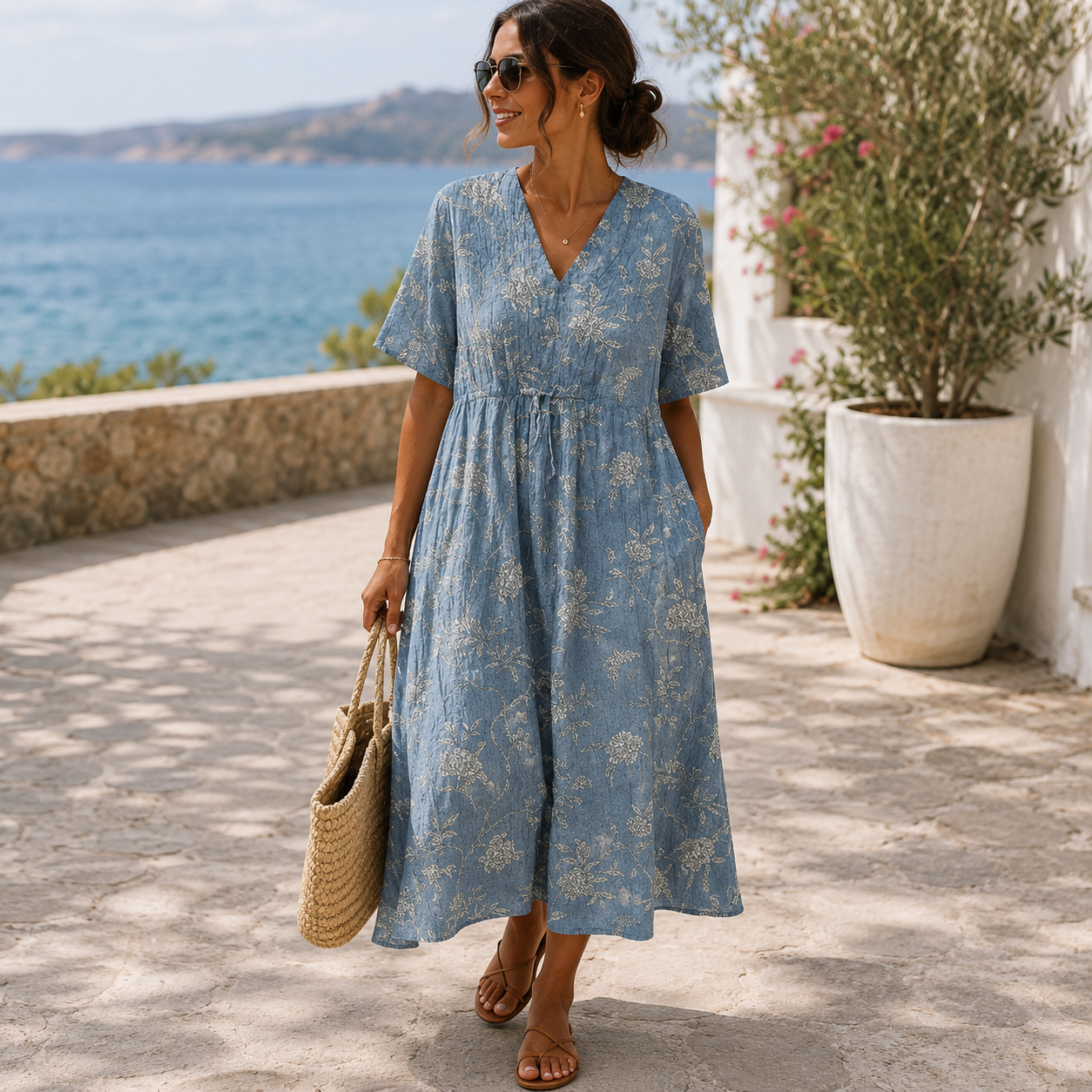 Vestido azul floral de cuerpo entero
