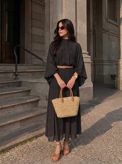 Rocío | Conjunto de Gasa de Lunares — Blusa y Falda Midi
