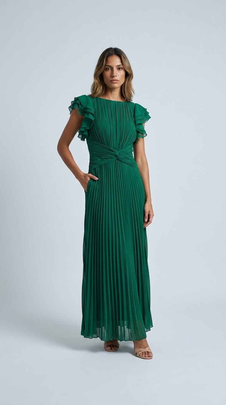 Seraphina | Maxi Vestido Plisado Elegante con Cintura Anudada