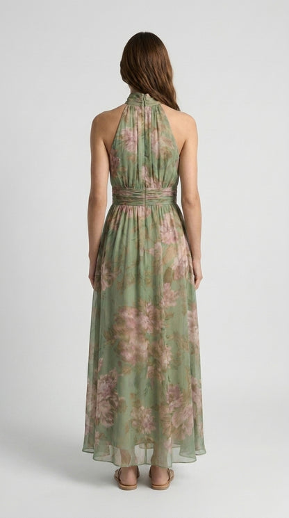 Livia | Vestido Maxi Halter Floral Elegante