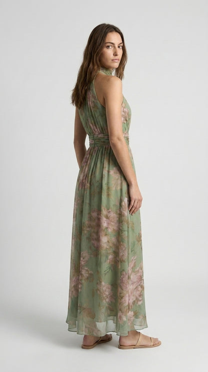 Livia | Vestido Maxi Halter Floral Elegante