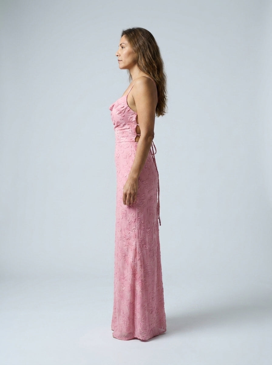 Vestido SOFIA maxi de invitada en jacquard borgoña, Yaiza Studio