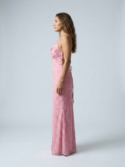 Vestido SOFIA maxi de invitada en jacquard borgoña, Yaiza Studio