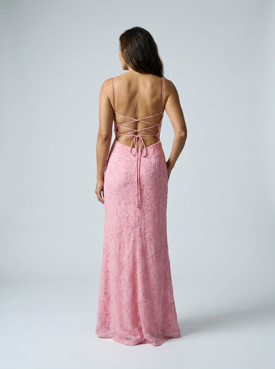 Vestido SOFIA maxi de invitada en jacquard borgoña, Yaiza Studio