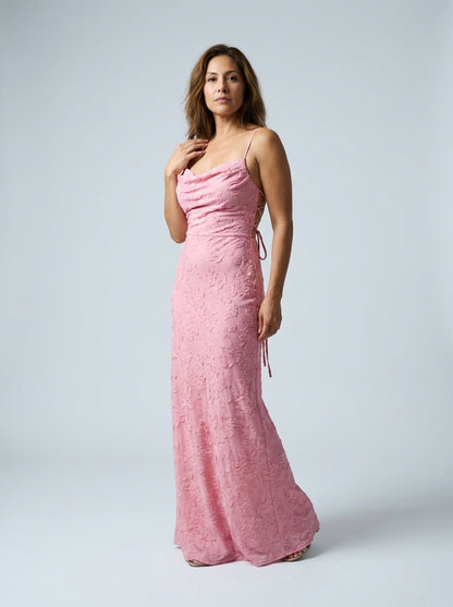 Vestido SOFIA maxi de invitada en jacquard borgoña, Yaiza Studio
