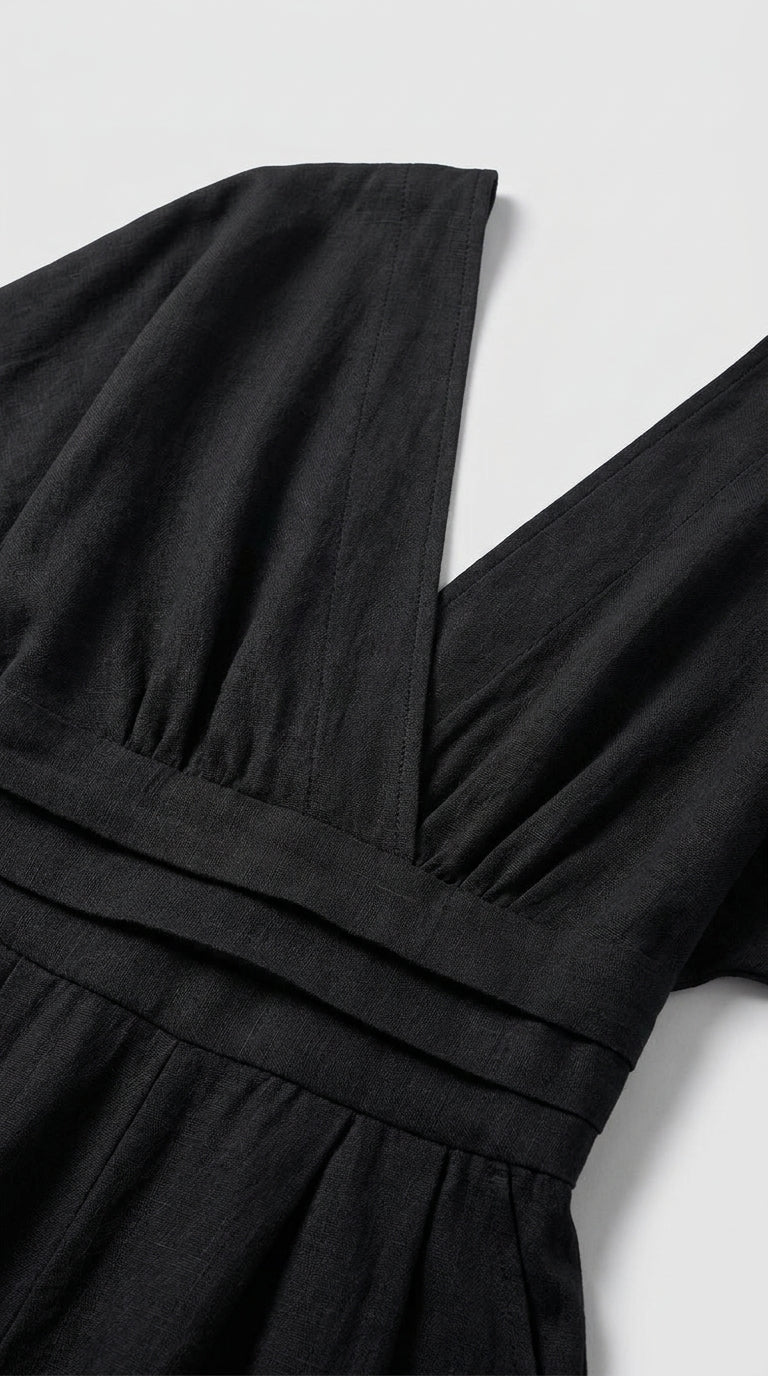Mono Mujer Cuello V Talle Alto Pierna Ancha | Mono Elegante de Vestir