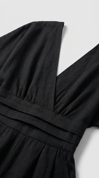 Mono Mujer Cuello V Talle Alto Pierna Ancha | Mono Elegante de Vestir