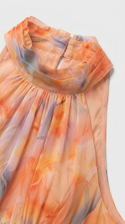 Aurora | Vestido con Cuello Halter y Estampado Acuarela