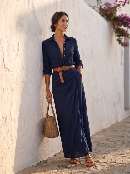 Laura | Vestido camisero largo con cinturón