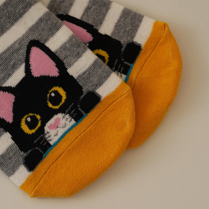 Calcetines de algodón con gato ilustrado