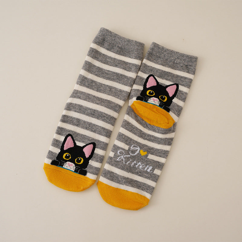 Calcetines de algodón con gato ilustrado