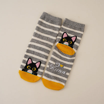 Calcetines de algodón con gato ilustrado