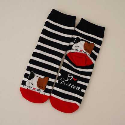 Calcetines de algodón con gato ilustrado