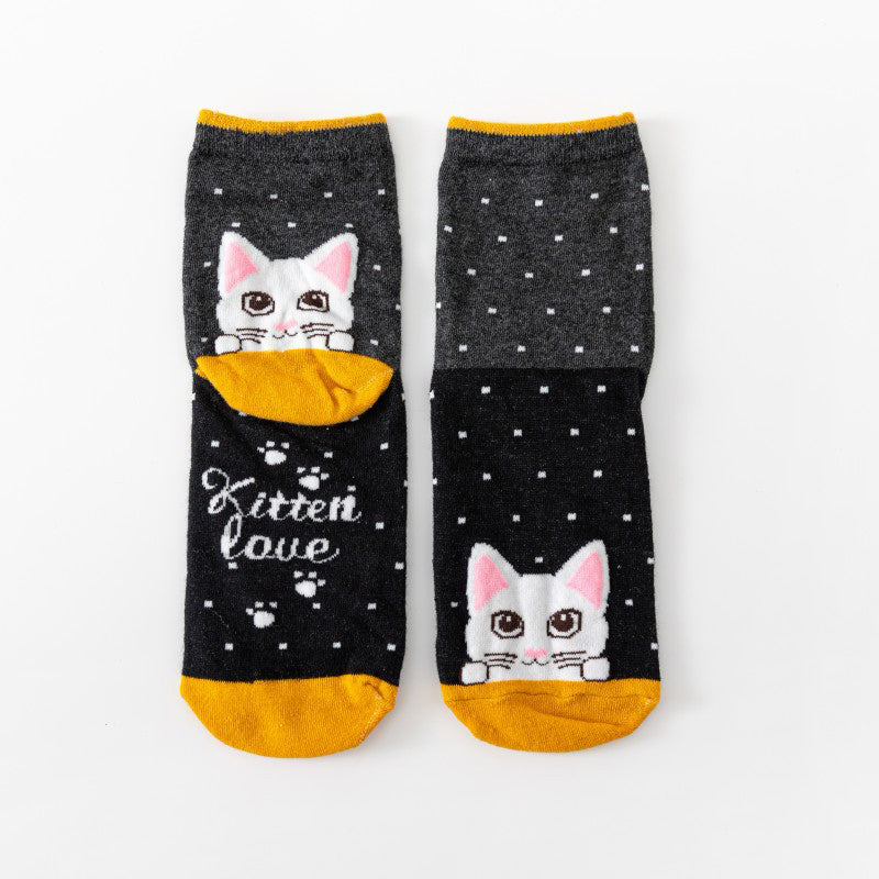 Calcetines de algodón con gato ilustrado