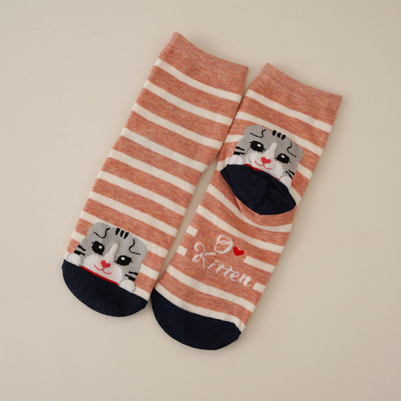 Calcetines de algodón con gato ilustrado
