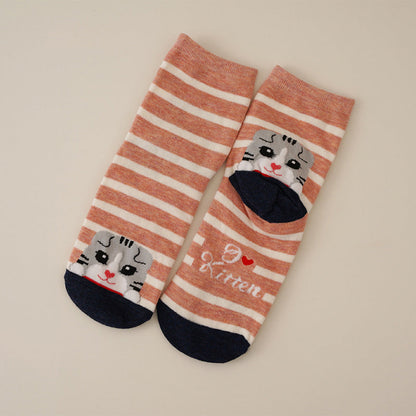 Calcetines de algodón con gato ilustrado