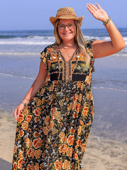 SANDRA | Vestido Largo Boho de Flores