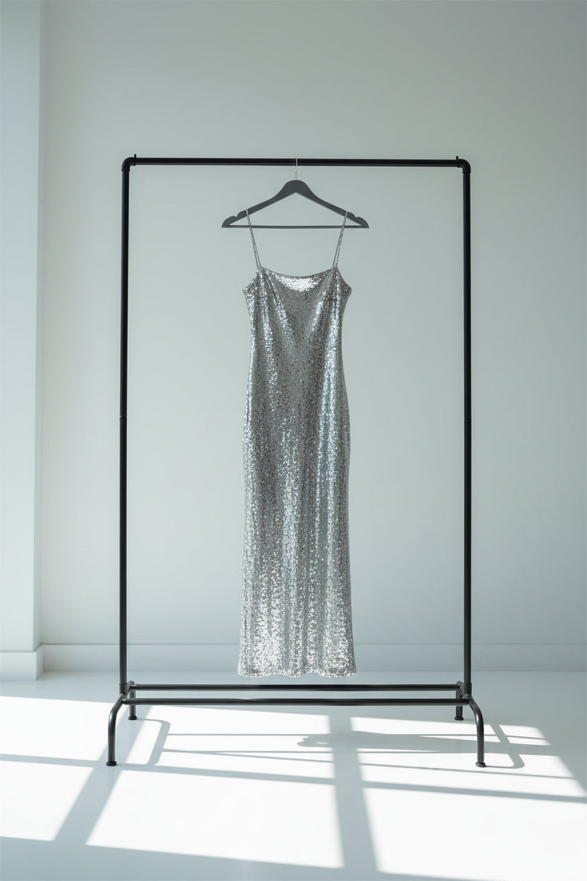 Vestido Plateado de Fiesta para Mujer