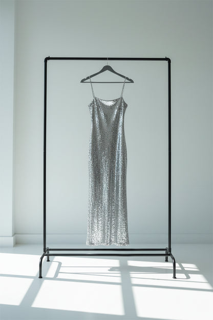 Vestido Plateado de Fiesta para Mujer