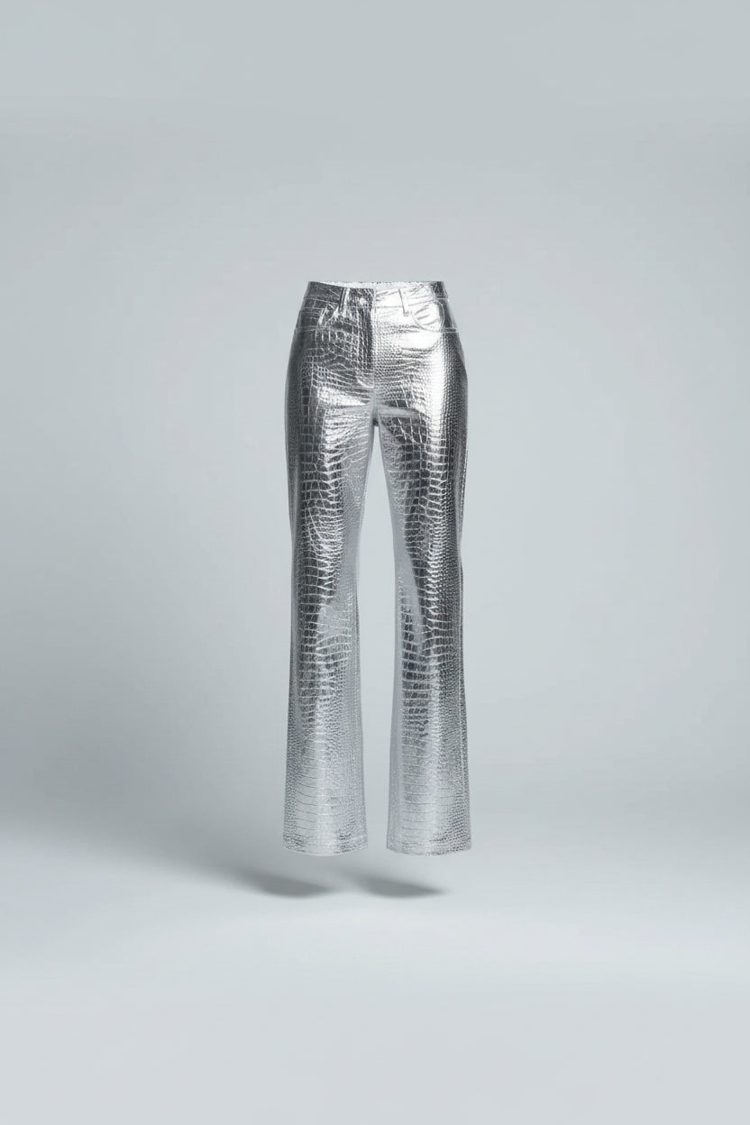 Pantalones de Cuero Plateados para Mujer