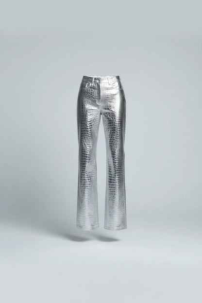 Pantalones de Cuero Plateados para Mujer