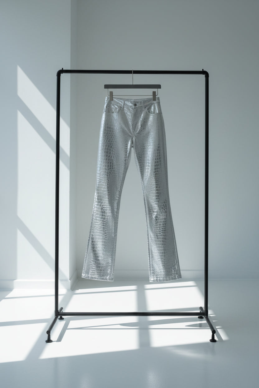Pantalones de Cuero Plateados para Mujer