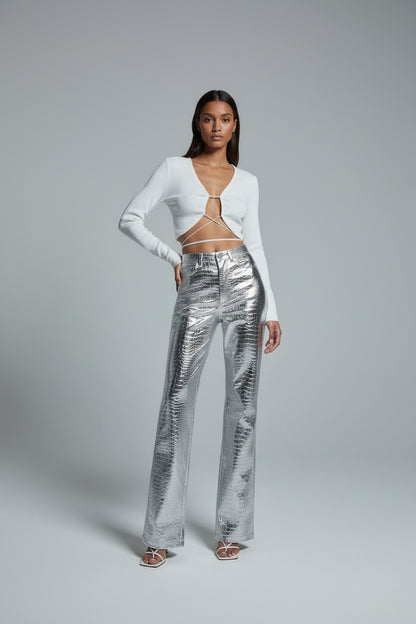 Pantalones de Cuero Plateados para Mujer