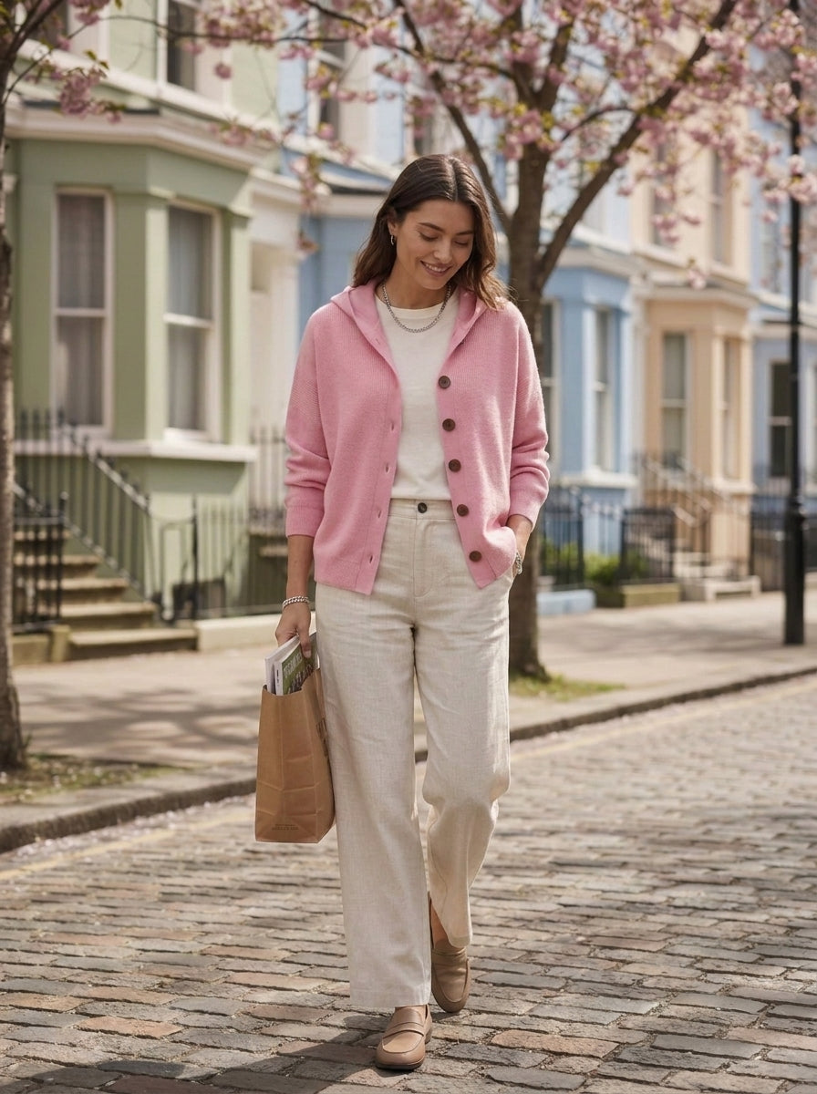 Chaqueta de punto Bruna en rosa, cuerpo entero