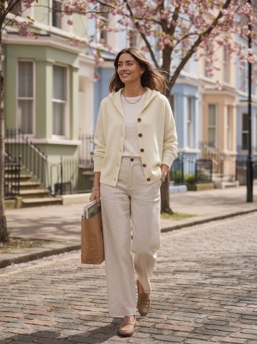 Chaqueta de punto Bruna en beige, cuerpo entero