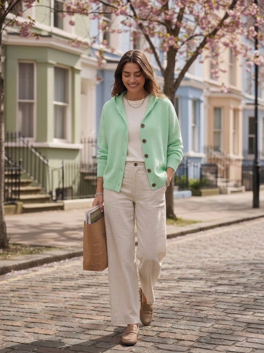 Chaqueta de punto Bruna en verde menta, cuerpo entero