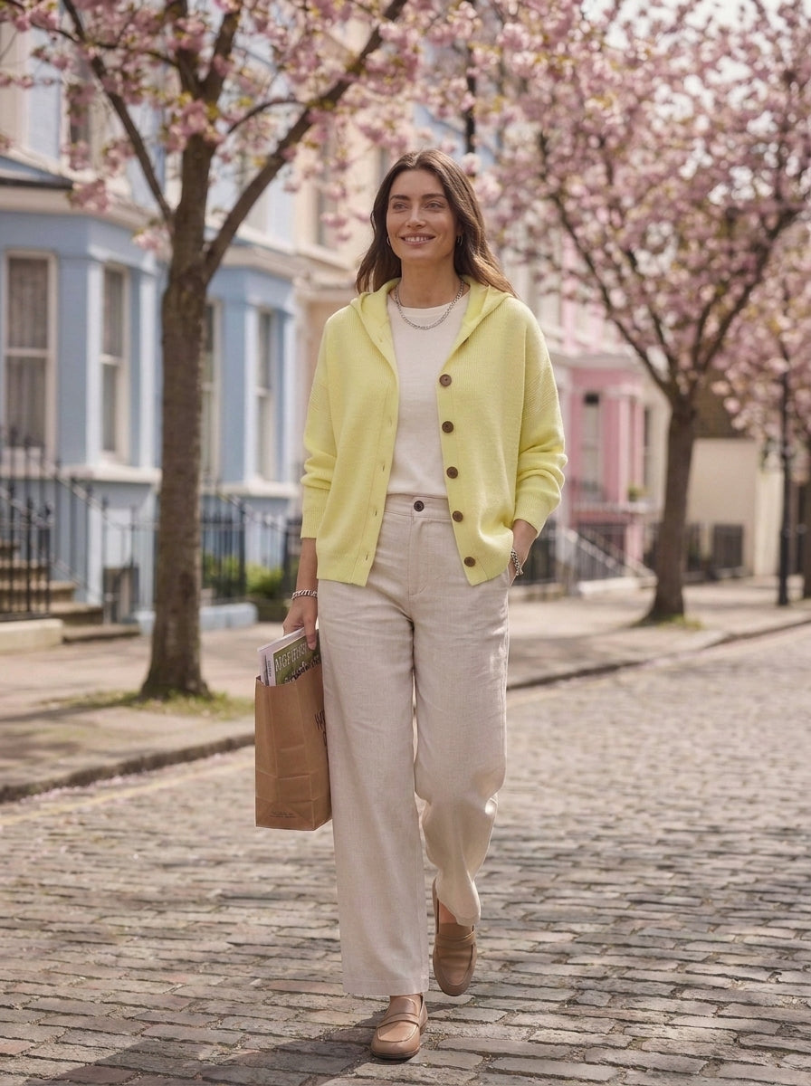 Chaqueta de punto Bruna en amarillo, cuerpo entero